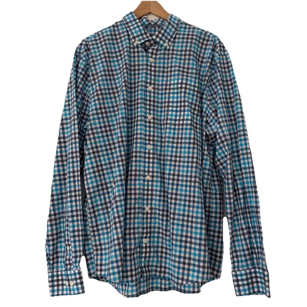 Johnnie O Hangin’ Out Men’s Caiden Blue Plaid Button Down Shirt Sz XL Beach